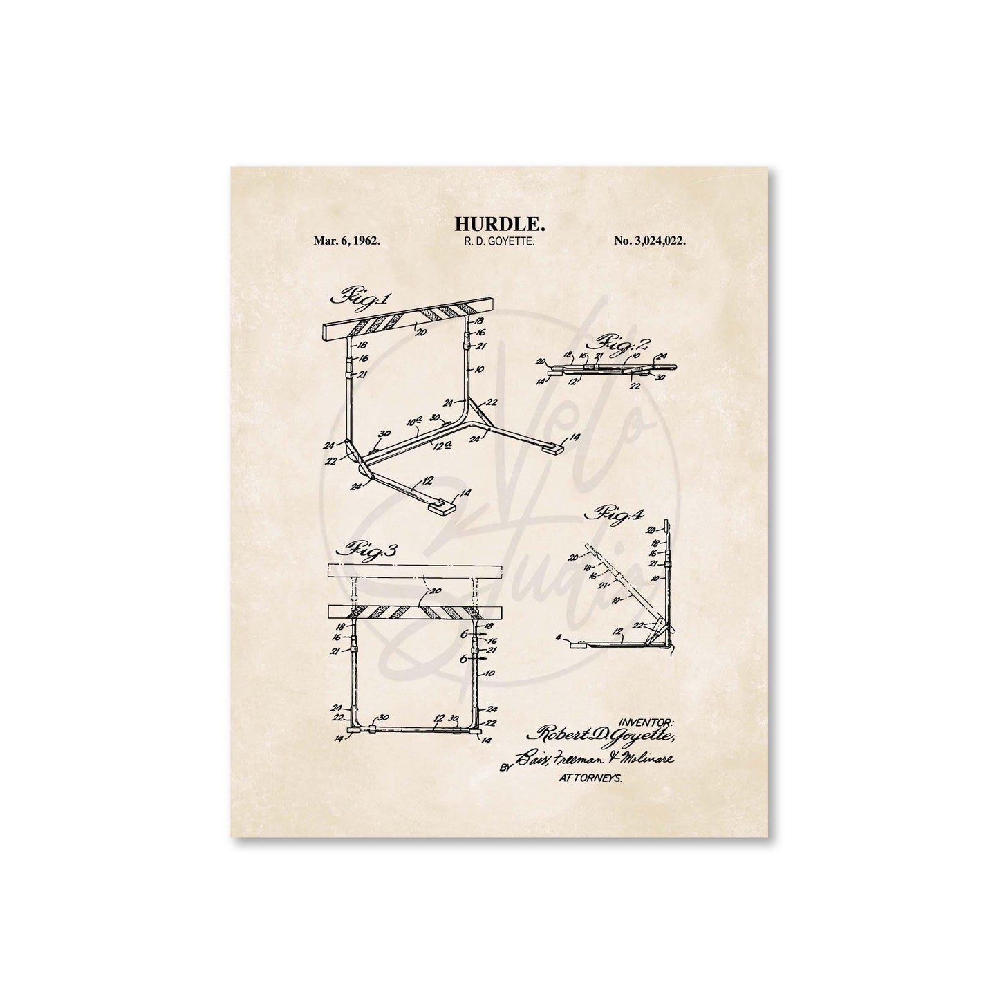 Track Hurdle Patent Wall Art | Vintage Track and Field Running Patent Prints | Unframed Physical Print Poster