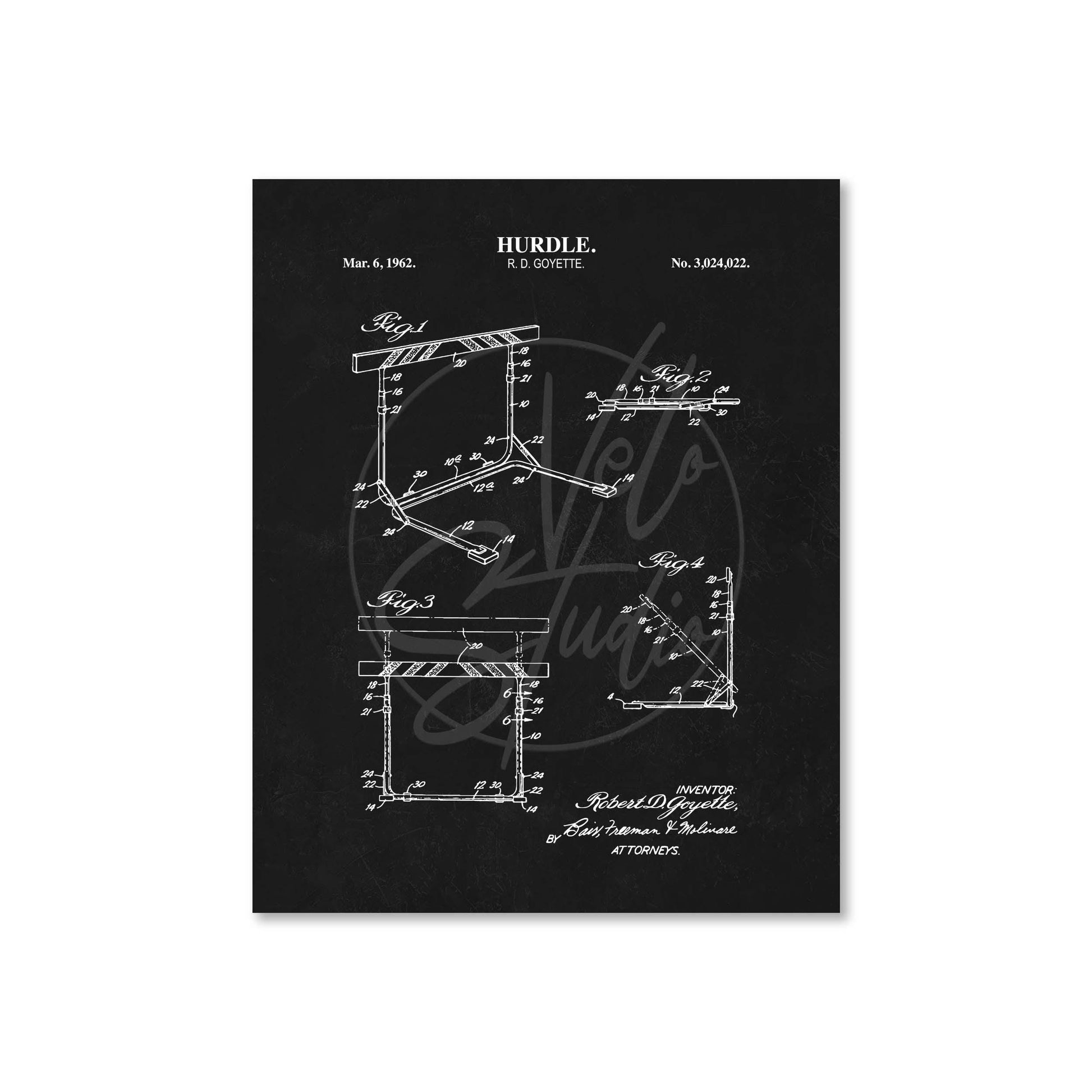 Track Hurdle Patent Wall Art | Vintage Track and Field Running Patent Prints | Unframed Physical Print Poster