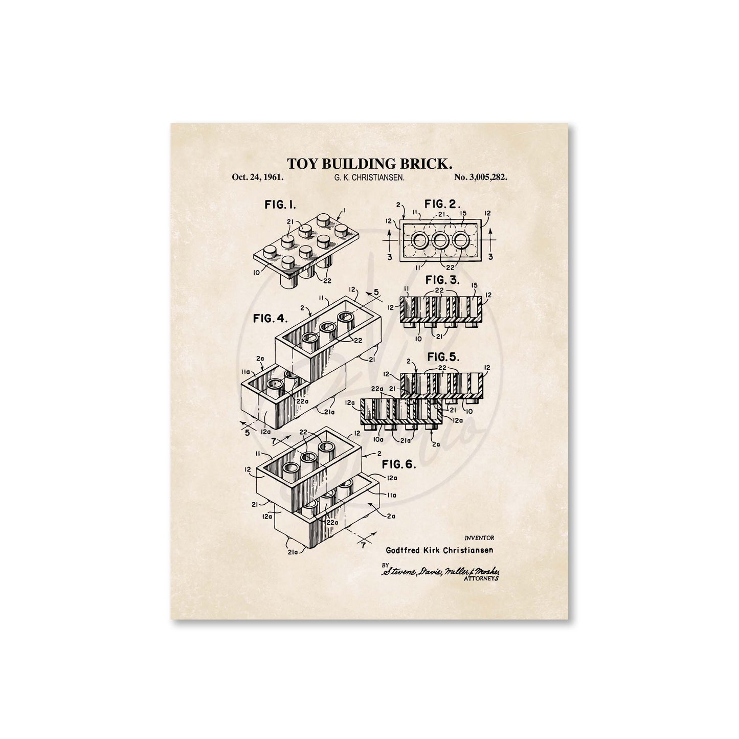 Toy Brick Patent Print Wall Art | Classic Toy Playroom Wall Decor | Unframed Physical Patent Print
