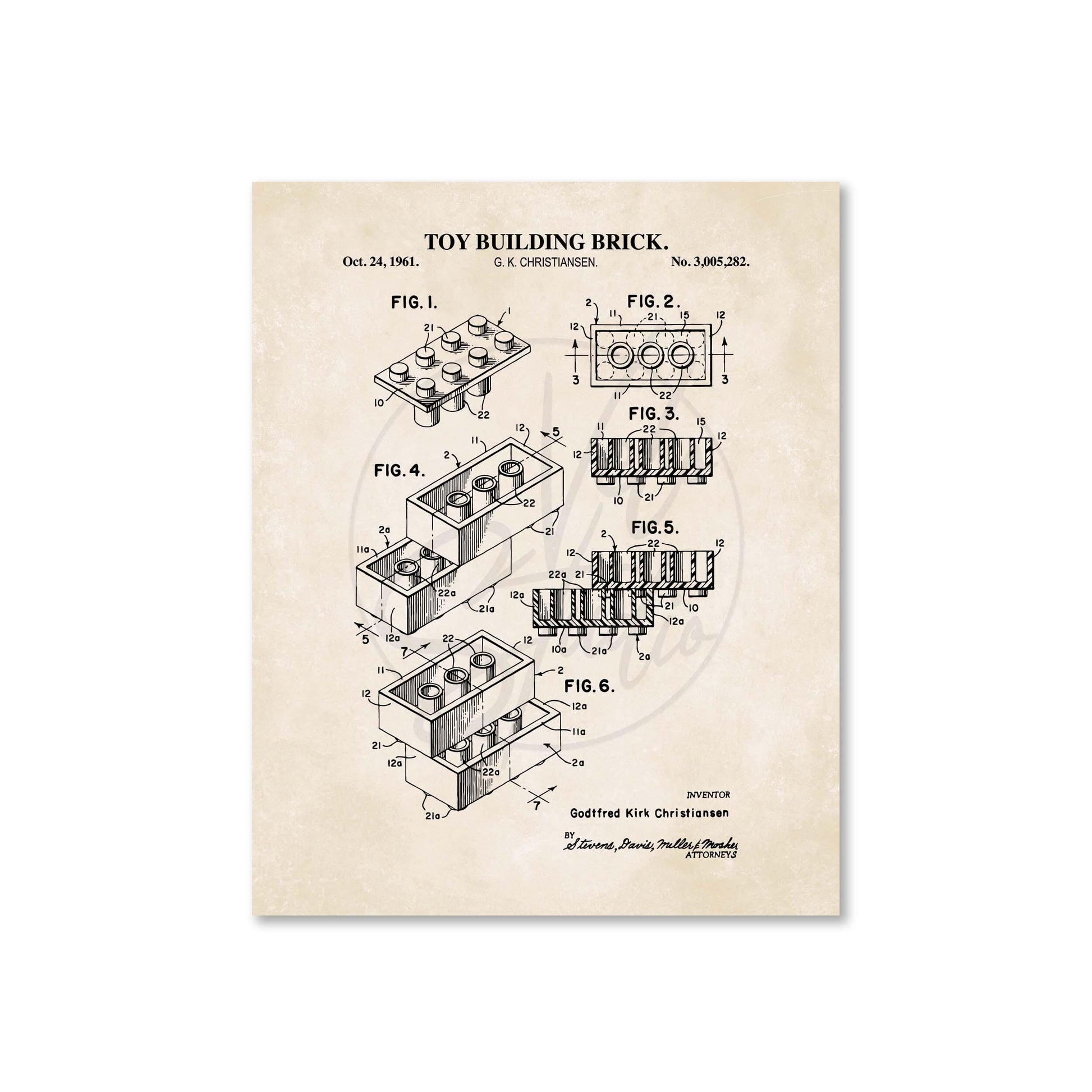 Toy Brick Patent Print Wall Art | Classic Toy Playroom Wall Decor | Unframed Physical Patent Print