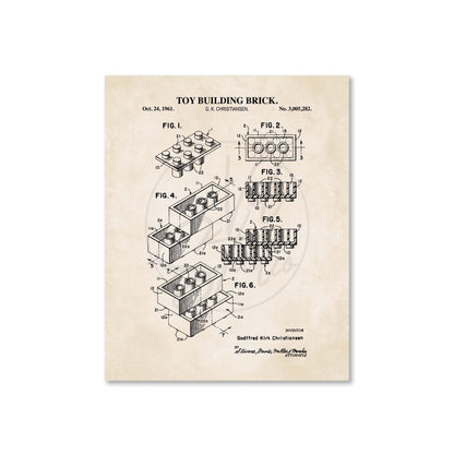 Toy Brick Patent Print Wall Art | Classic Toy Playroom Wall Decor | Unframed Physical Patent Print