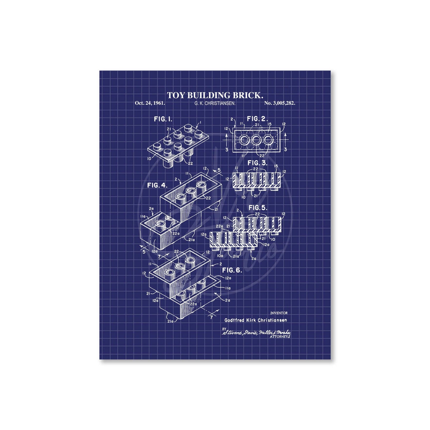 Toy Brick Patent Print Wall Art | Classic Toy Playroom Wall Decor | Unframed Physical Patent Print