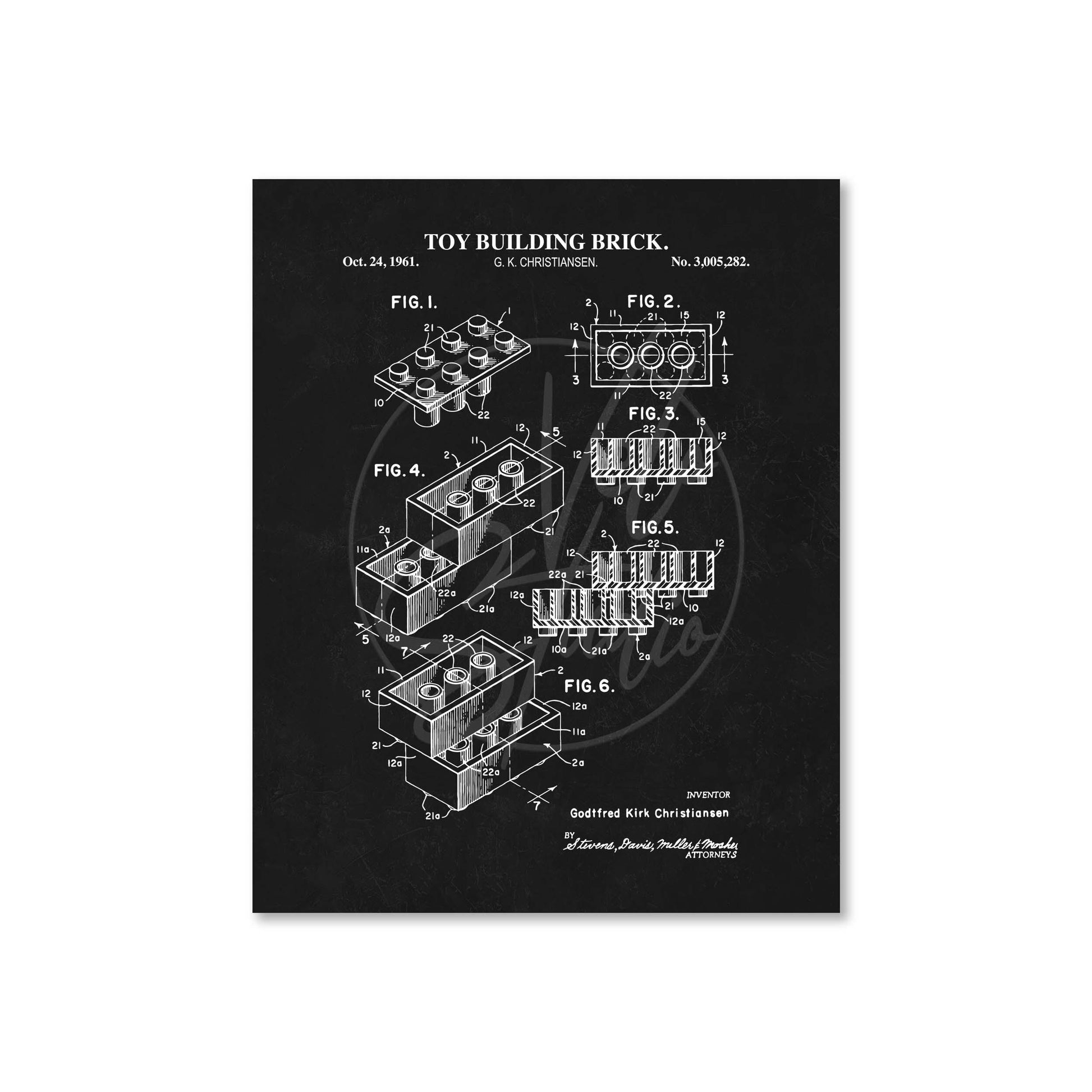 Toy Brick Patent Print Wall Art | Classic Toy Playroom Wall Decor | Unframed Physical Patent Print