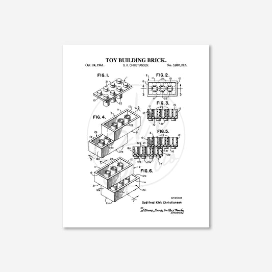 Toy Brick Patent Print Wall Art | Classic Toy Playroom Wall Decor | Unframed Physical Patent Print