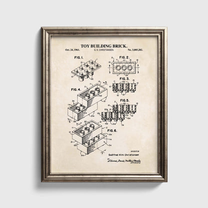 Toy Brick Patent Print Wall Art | Classic Toy Playroom Wall Decor | Unframed Physical Patent Print