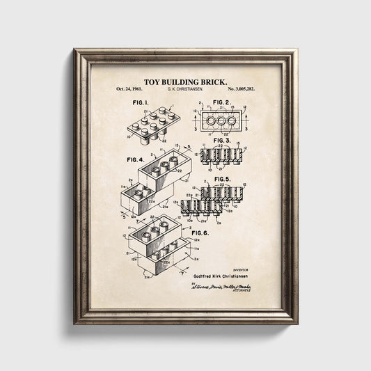 Toy Brick Patent Print Wall Art | Classic Toy Playroom Wall Decor | Unframed Physical Patent Print