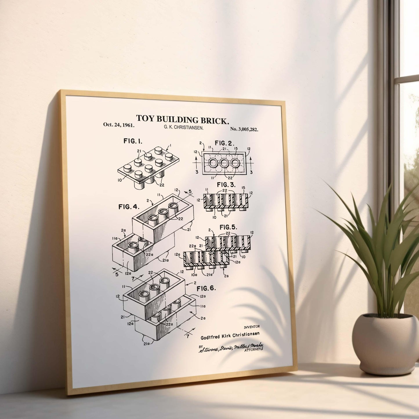Toy Brick Patent Print Wall Art | Classic Toy Playroom Wall Decor | Unframed Physical Patent Print