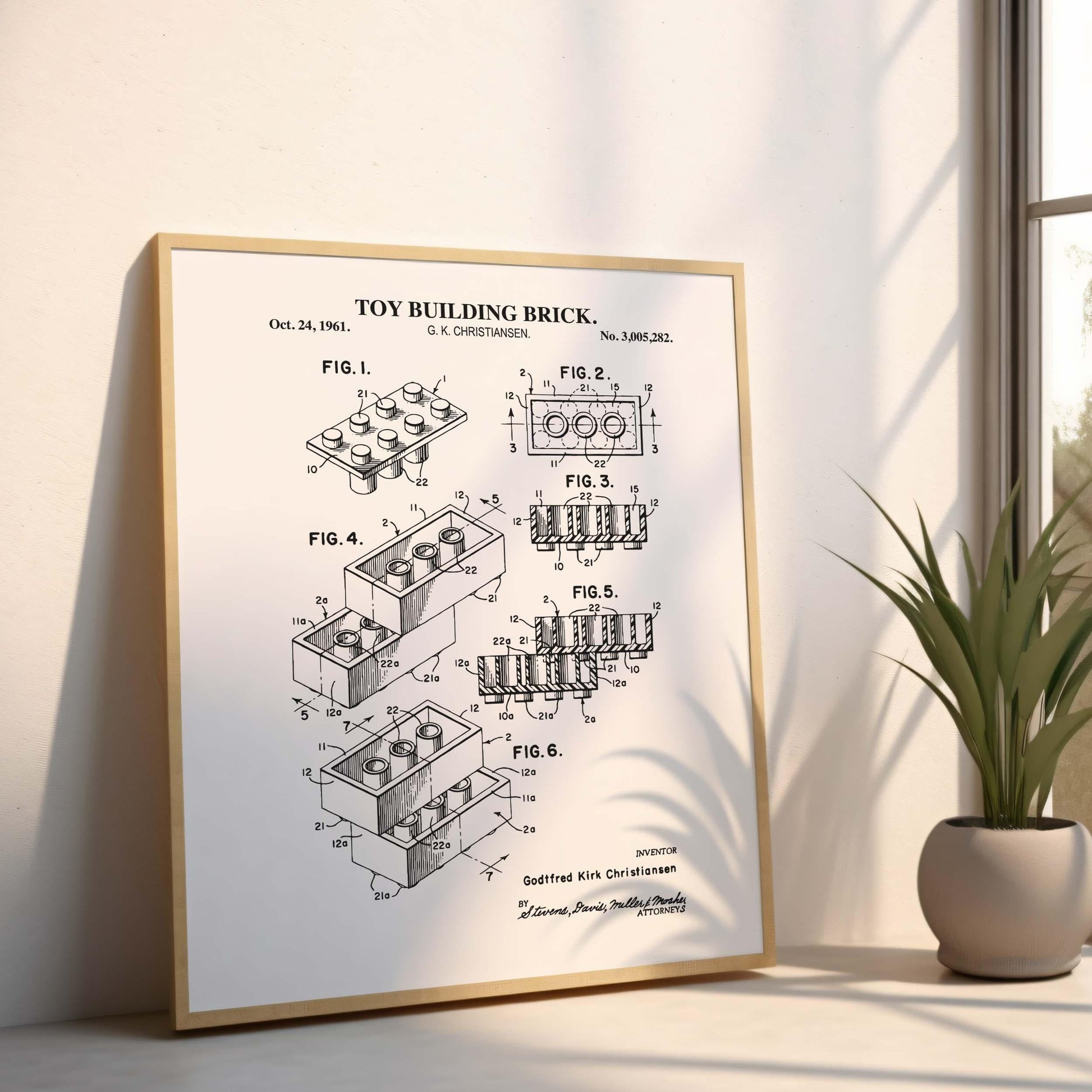 Toy Brick Patent Print Wall Art | Classic Toy Playroom Wall Decor | Unframed Physical Patent Print