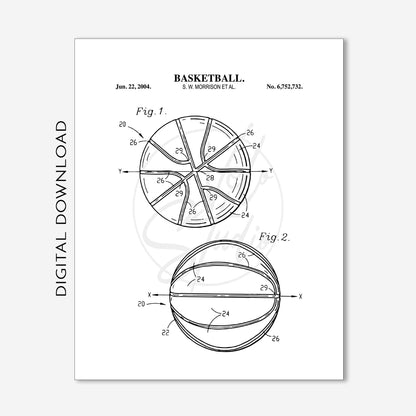 Basketball Patent Print Wall Art - Set of 6 - PRINTABLE DIGITAL DOWNLOAD