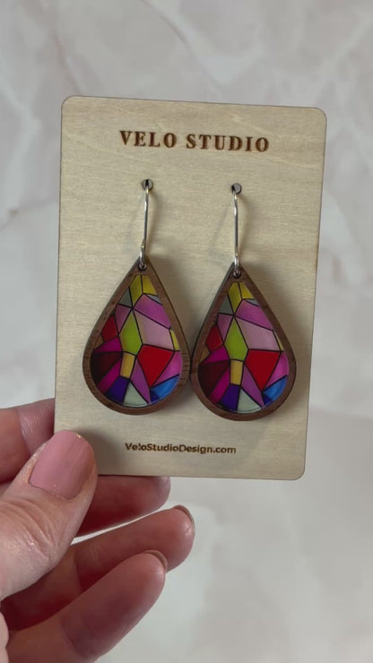 Mosaic Faux Stained Glass Earrings – Handcrafted Jewelry