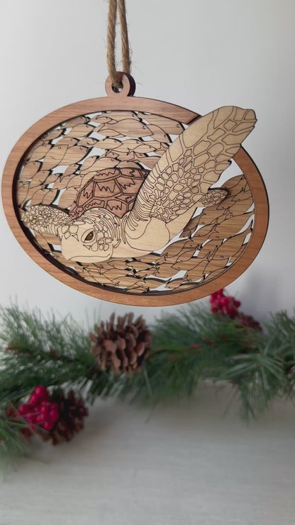 Wood Sea Turtle Ornament | Handcrafted Coastal Christmas Décor
