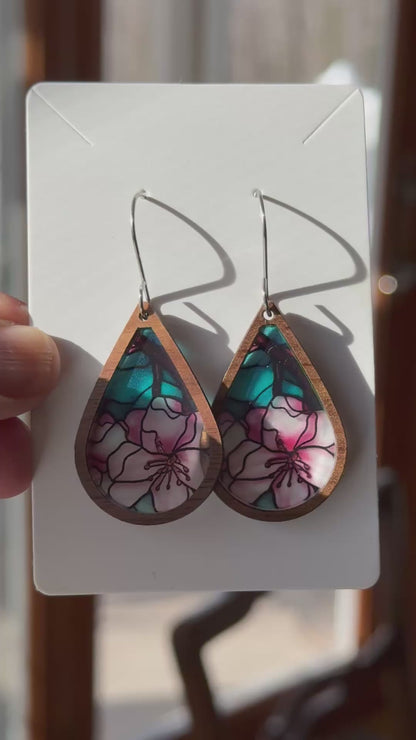 Cherry Blossom Faux Stained Glass Earrings