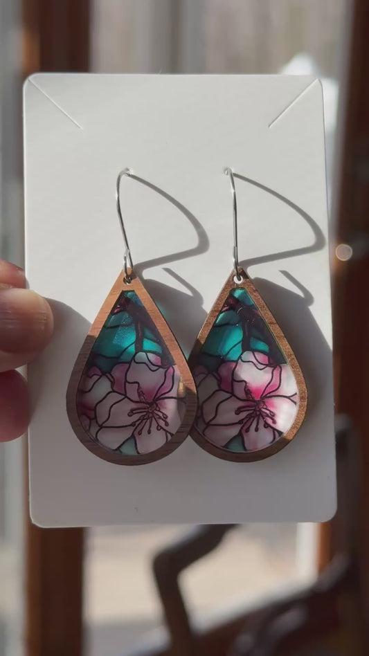Cherry Blossom Faux Stained Glass Earrings